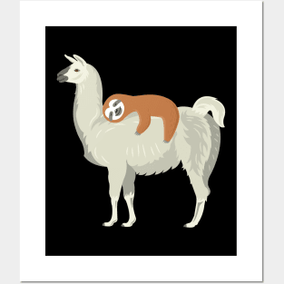 Cute & Funny Sloth Sleeping on Llama Posters and Art